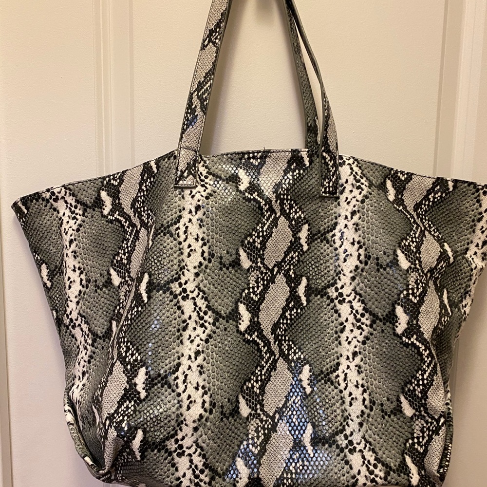 Bloomingdale’s AQUA Large Snakeskin-Print Tote